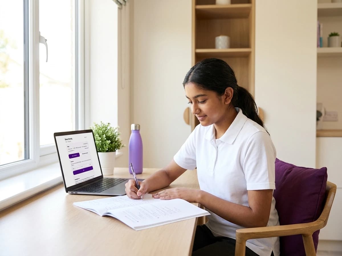 A teenager revising with Revyz on a laptop at a desk